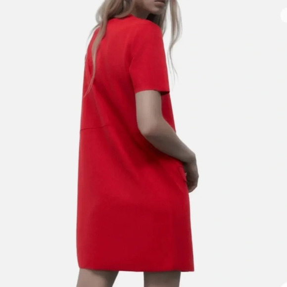 Zara NEW Red Shift Dress With Gold Buttons Short Sleeve Soft Faux Suede Size XS - Picture 5 of 9